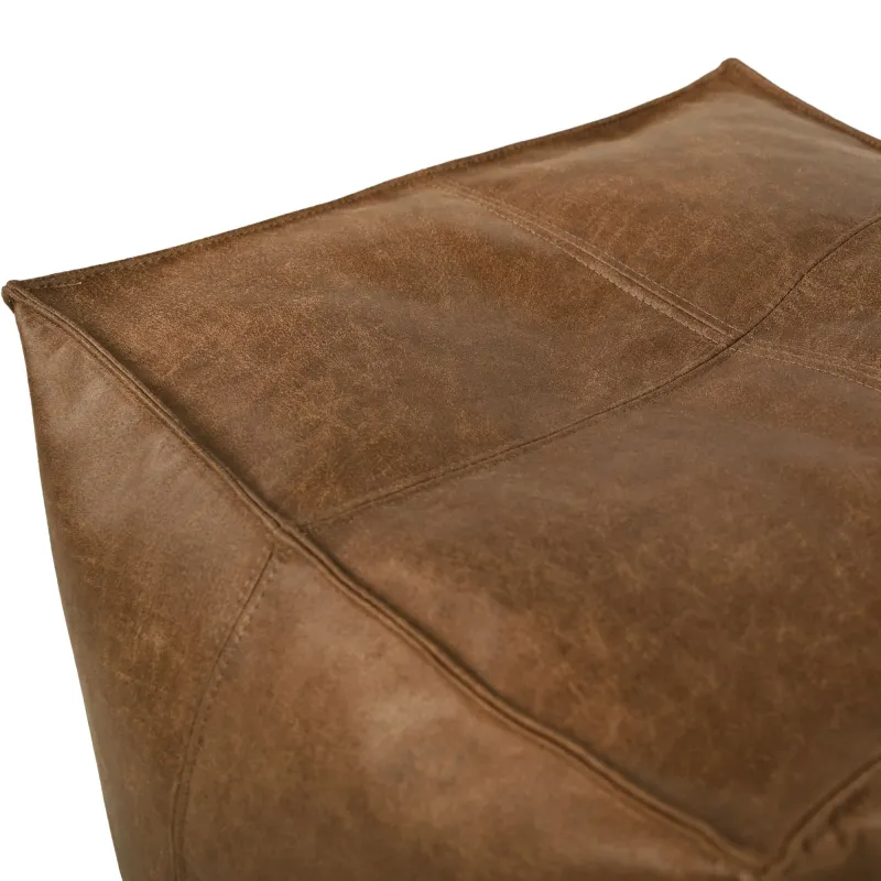 Quadratischer Sitzhocker mit Steppnähten - Premium Echtleder – Ansicht 4