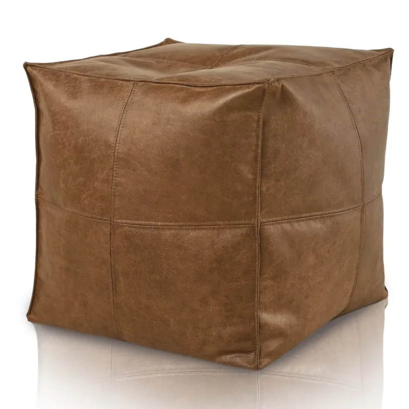 Quadratischer Sitzhocker mit Steppnähten - Premium Echtleder