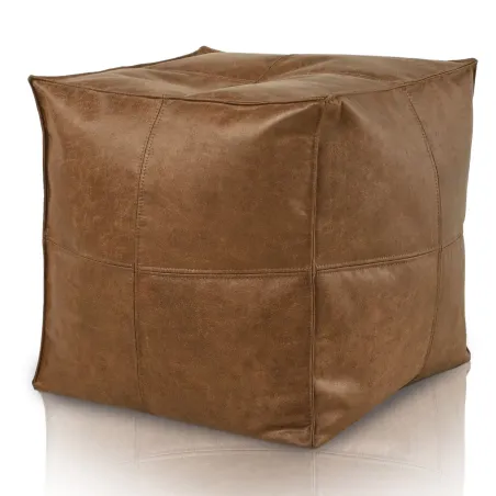 Quadratischer Sitzhocker mit Steppnähten - Premium Echtleder