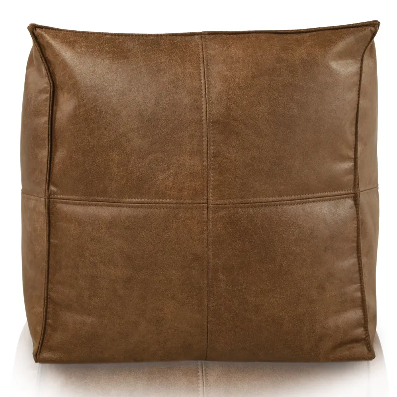 Quadratischer Sitzhocker mit Steppnähten - Premium Echtleder – Ansicht 2
