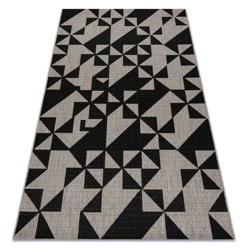 TEPPICH SISAL FLOORLUX 20489 silber / schwarz DREIECKE