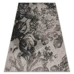 TEPPICH SISAL FLOORLUX BLUMEN silber / schwarz