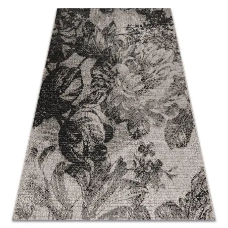 TEPPICH SISAL FLOORLUX 20491 BLUMEN silber / schwarz 