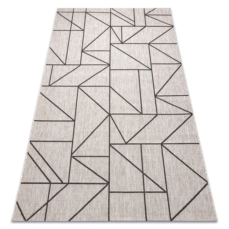 TEPPICH SISAL FLOORLUX 20605 silber / schwarz / beige DREIECKE, GEOMETRISCH