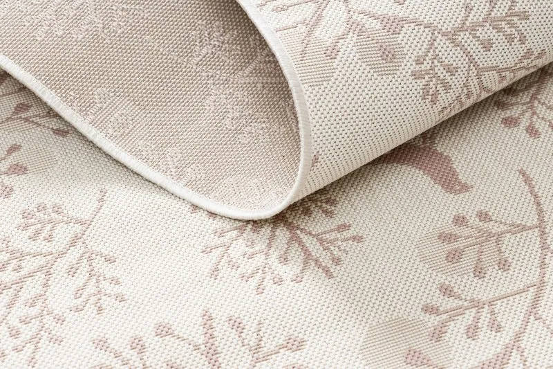 Teppich FLAT 48774/526 Laub Vögel - creme rosa