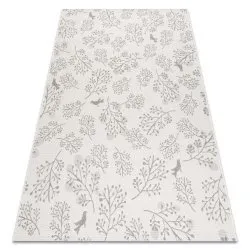 Teppich FLAT Laub Vögel - creme grau