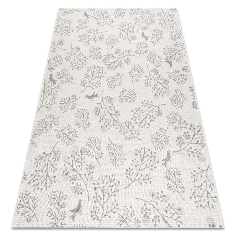 Teppich FLAT 48774/367 Laub Vögel - creme grau