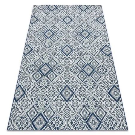 Teppich COLOR 19247/699 SISAL Quadrate Diamanten Platte Blau