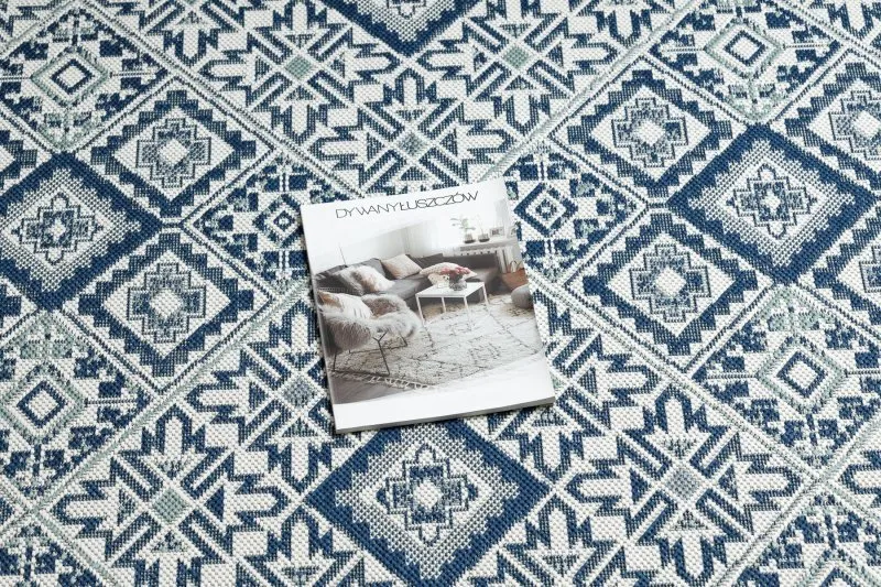 Teppich COLOR 19247/699 SISAL Quadrate Diamanten Platte Blau