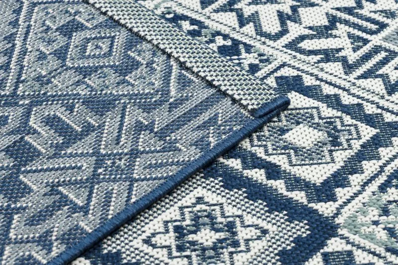 Teppich COLOR 19247/699 SISAL Quadrate Diamanten Platte Blau