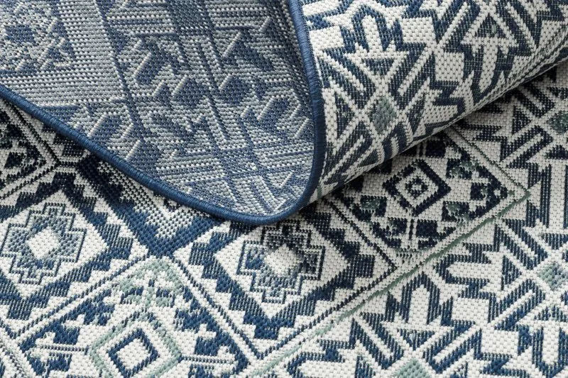 Teppich COLOR 19247/699 SISAL Quadrate Diamanten Platte Blau