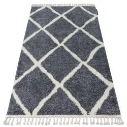 Teppich BERBER CROSS grau / weiß Franse berber marokkanisch shaggy zottig