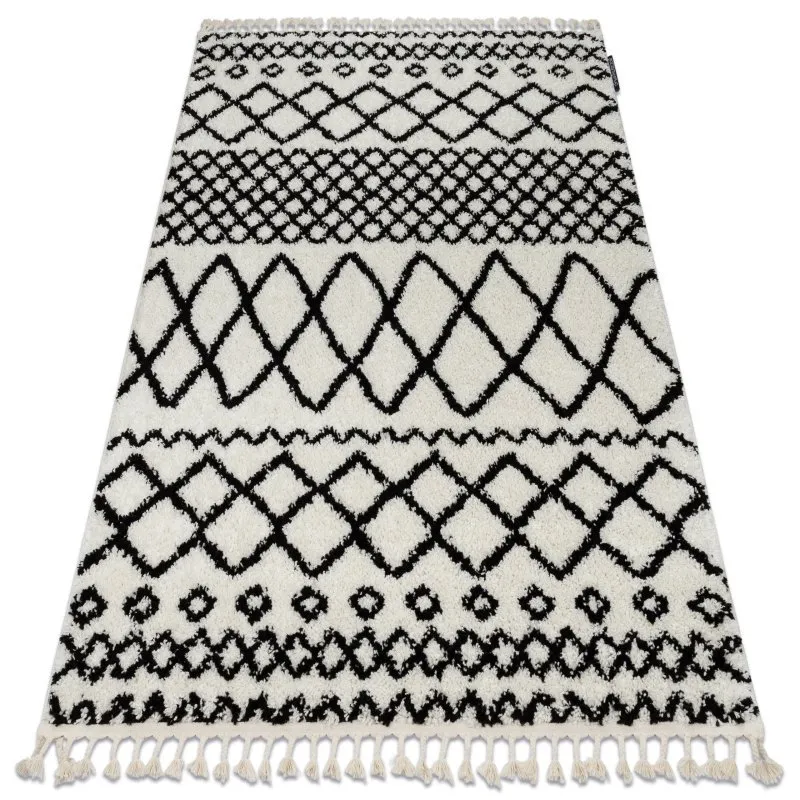 Teppich BERBER SAFI N9040 weiß / schwarz Franse berber marokkanisch shaggy zottig