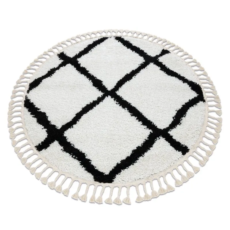 Teppich BERBER CROSS Kreis weiß Franse berber marokkanisch shaggy