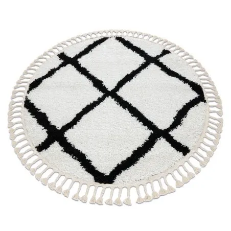 Teppich BERBER CROSS Kreis weiß Franse berber marokkanisch shaggy