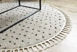 Teppich BERBER SYLA B752 Kreis Punkte sahne Franse berber marokkanisch shaggy