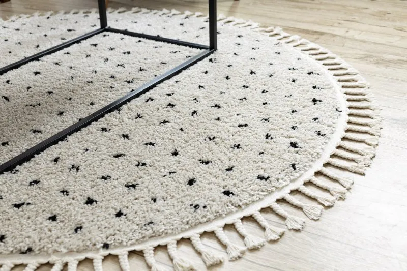 Teppich BERBER SYLA B752 Kreis Punkte sahne Franse berber marokkanisch shaggy