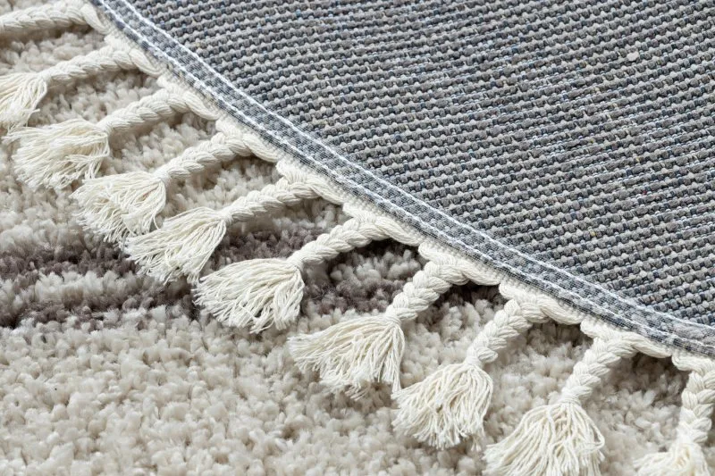 Teppich BERBER ASILA Kreis sahne / braun Franse berber marokkanisch shaggy