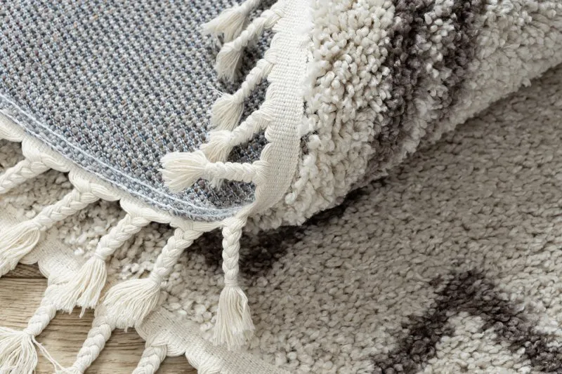 Teppich BERBER ASILA Kreis sahne / braun Franse berber marokkanisch shaggy