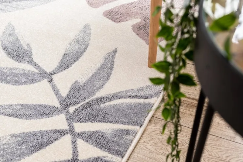 Teppich HEOS 78428 creme / rosa Blätter Monstera