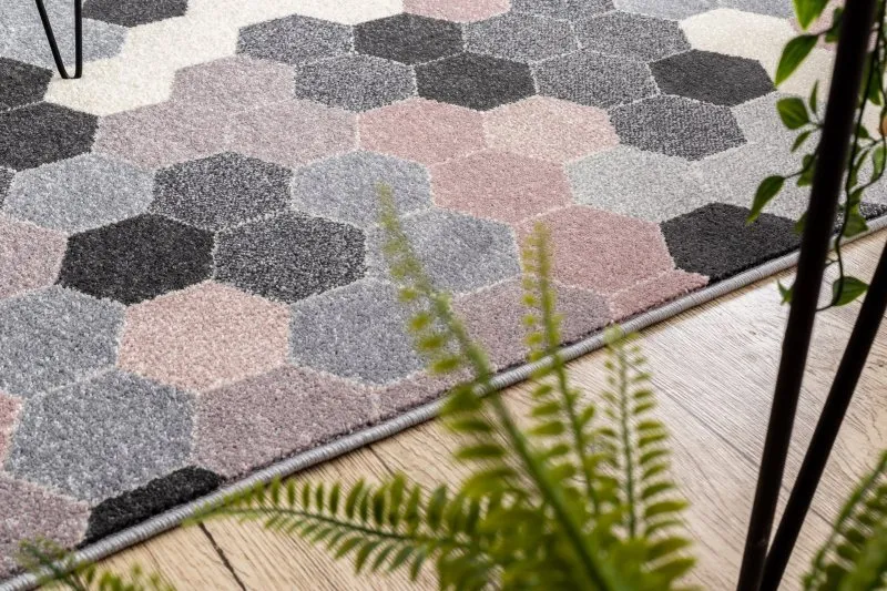 Teppich HEOS 78537 grau / rosa / creme HEXAGON