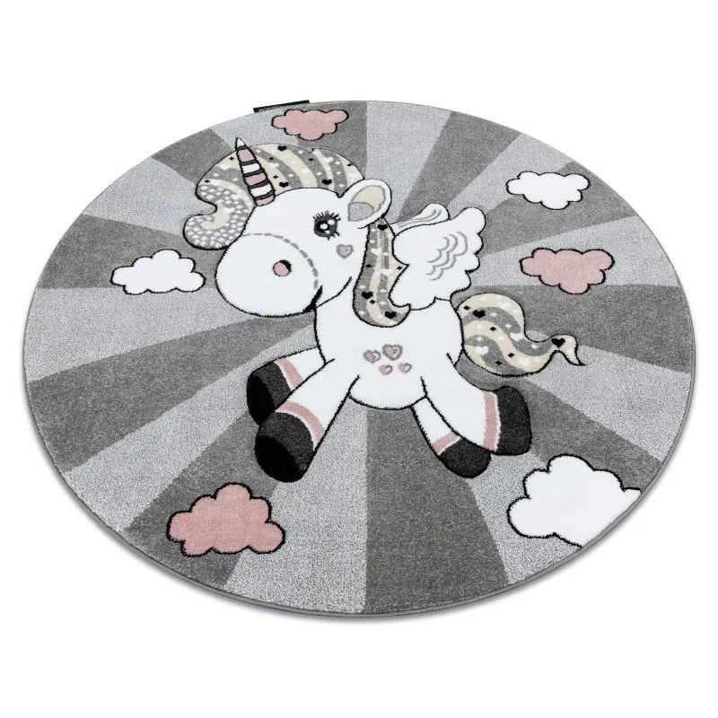 Kinderteppich PETIT UNICORN EINHORN Kreis grau