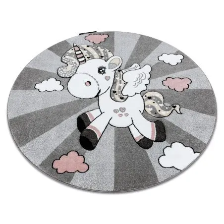 Kinderteppich PETIT UNICORN EINHORN Kreis grau