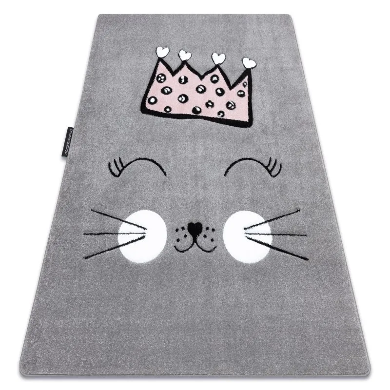 Kinderteppich PETIT CAT KATZE KRONE grau