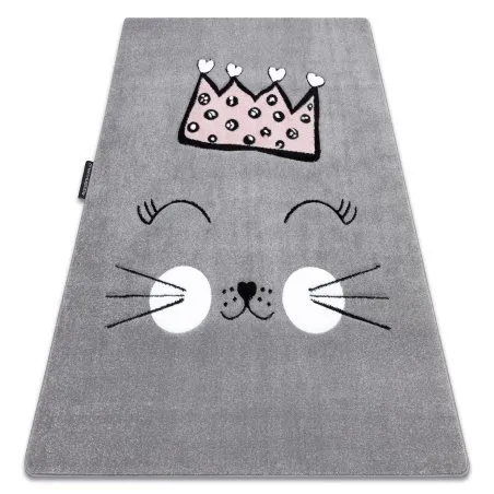 Kinderteppich PETIT CAT KATZE KRONE grau