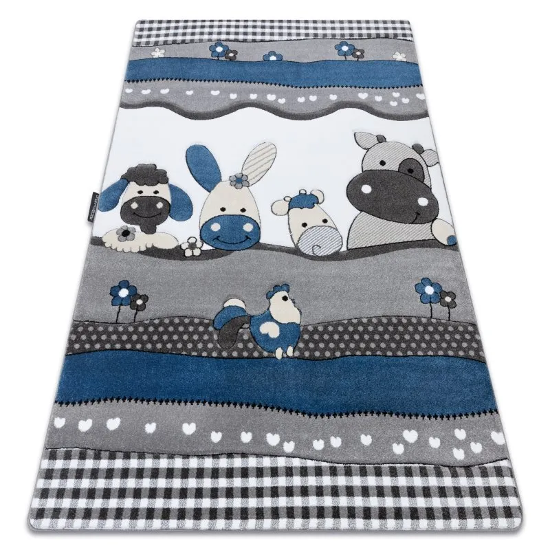 Kinderteppich PETIT FARM BAUERNHOF TIERE blau