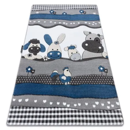 Kinderteppich PETIT FARM BAUERNHOF TIERE blau