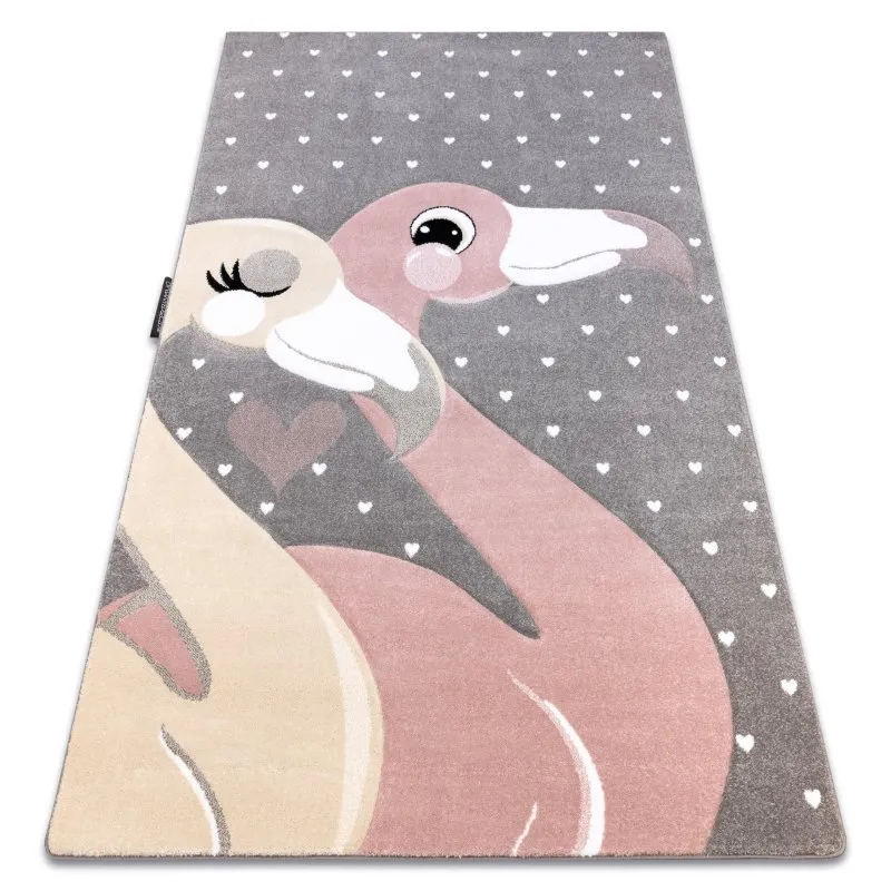 Kinderteppich PETIT FLAMINGOS HERZEN grau
