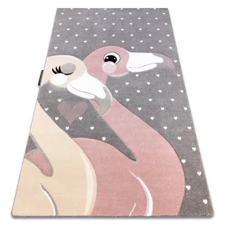 Kinderteppich PETIT FLAMINGOS HERZEN grau