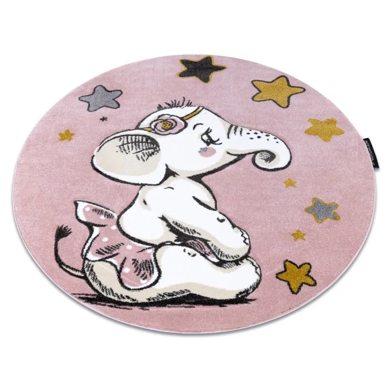 Kinderteppich PETIT ELEPHANT ELEFANT STERNE Kreis rosa