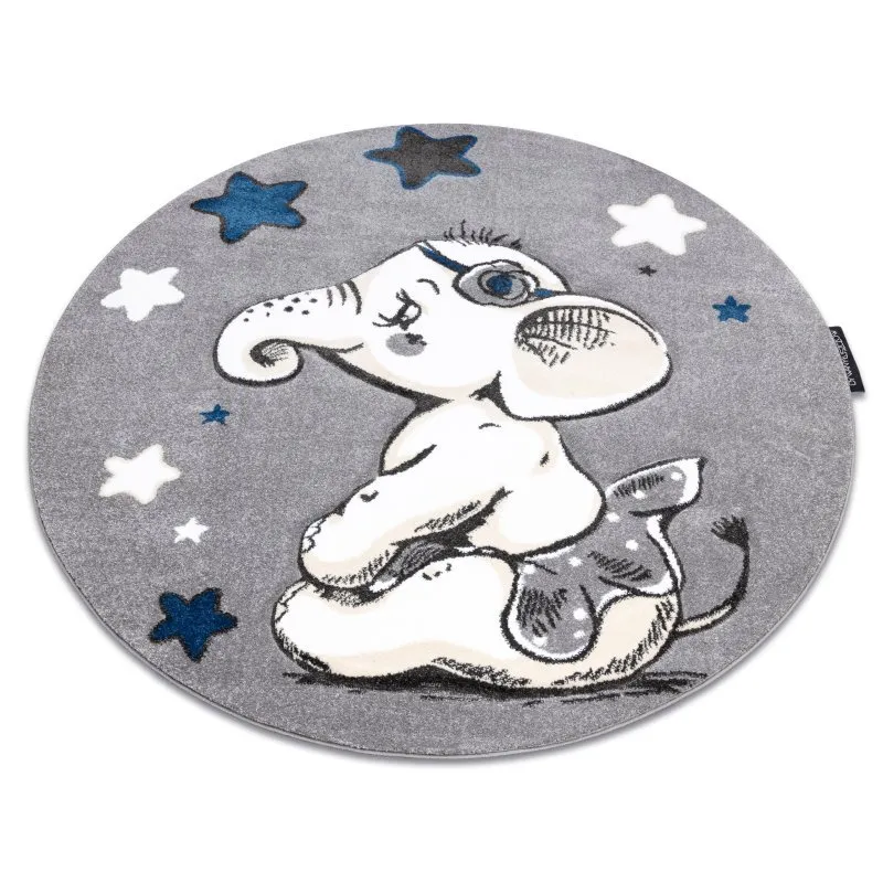 Kinderteppich PETIT ELEPHANT ELEFANT STERNE Kreis grau