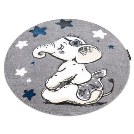 Kinderteppich PETIT ELEPHANT ELEFANT STERNE Kreis grau