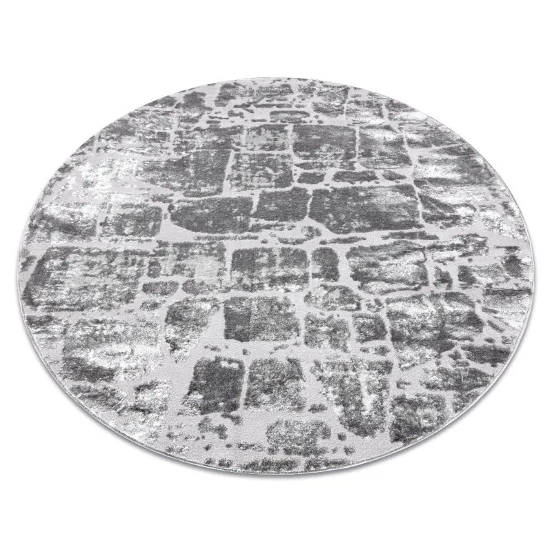 Modern MEFE Teppich Kreis 6184 Pflasterung Backstein - Strukturell zwei Ebenen aus Vlies dunkelgrau