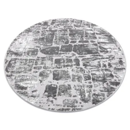 Modern MEFE Teppich Kreis 6184 Pflasterung Backstein - Strukturell zwei Ebenen aus Vlies dunkelgrau