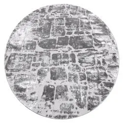 Modern MEFE Teppich Kreis 6184 Pflasterung Backstein - Strukturell zwei Ebenen aus Vlies dunkelgrau