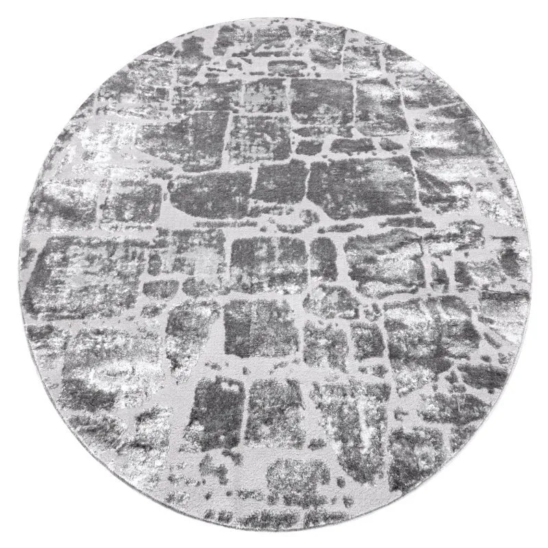 Modern MEFE Teppich Kreis 6184 Pflasterung Backstein - Strukturell zwei Ebenen aus Vlies dunkelgrau