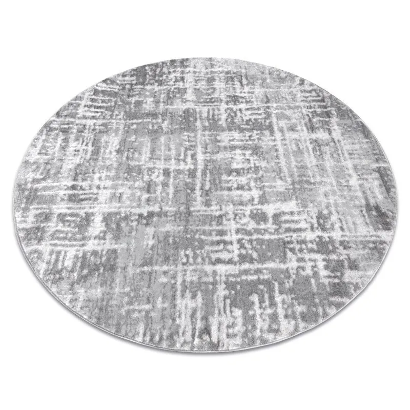 Modern MEFE Teppich Kreis 8722 Linien vintage - Strukturell zwei Ebenen aus Vlies grau / weiß