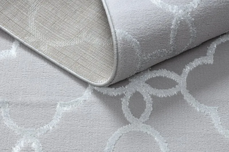 Modern MEFE Teppich 8504 Trellis, Gitter, Blumen - Strukturell zwei Ebenen aus Vlies grau / weiß