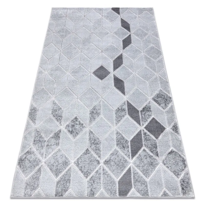 Modern MEFE Teppich B400 Würfel, geometrisch 3D - Strukturell zwei Ebenen aus Vlies grau