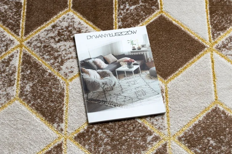 Modern MEFE Teppich B400 Würfel, geometrisch 3D - Strukturell zwei Ebenen aus Vlies dunkelbeige