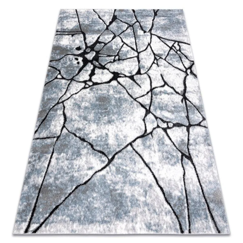 Modern Teppich COZY 8873 Cracks, gerissener Beton- Strukturell zwei Ebenen aus Vlies hellgrau / blau