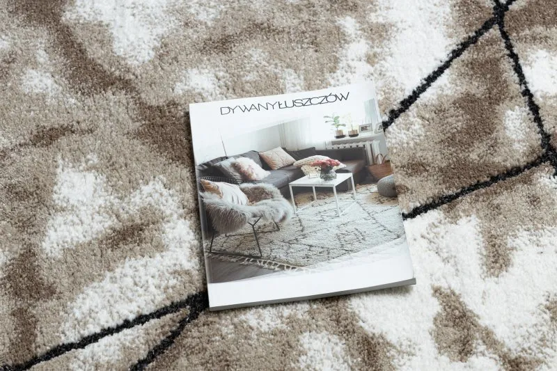 Modern Teppich COZY Lina, Geometrisch, Marmor - Strukturell zwei Ebenen aus Vlies braun