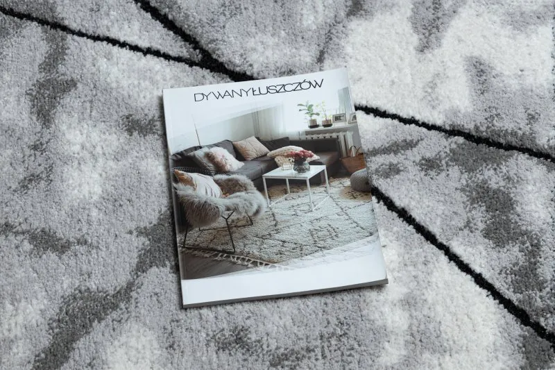Modern Teppich COZY Lina, Geometrisch, Marmor - Strukturell zwei Ebenen aus Vlies grau