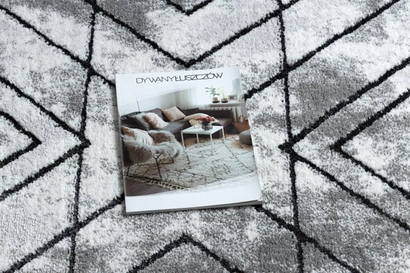 Modern Teppich COZY Tico, Geometrisch- Strukturell zwei Ebenen aus Vlies grau