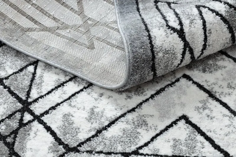 Modern Teppich COZY Tico, Geometrisch- Strukturell zwei Ebenen aus Vlies grau