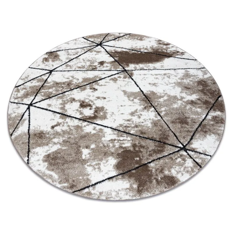 Modern Teppich Polygons Kreis, Geometrisch, Dreiecke - Strukturell zwei Ebenen aus Vlies braun